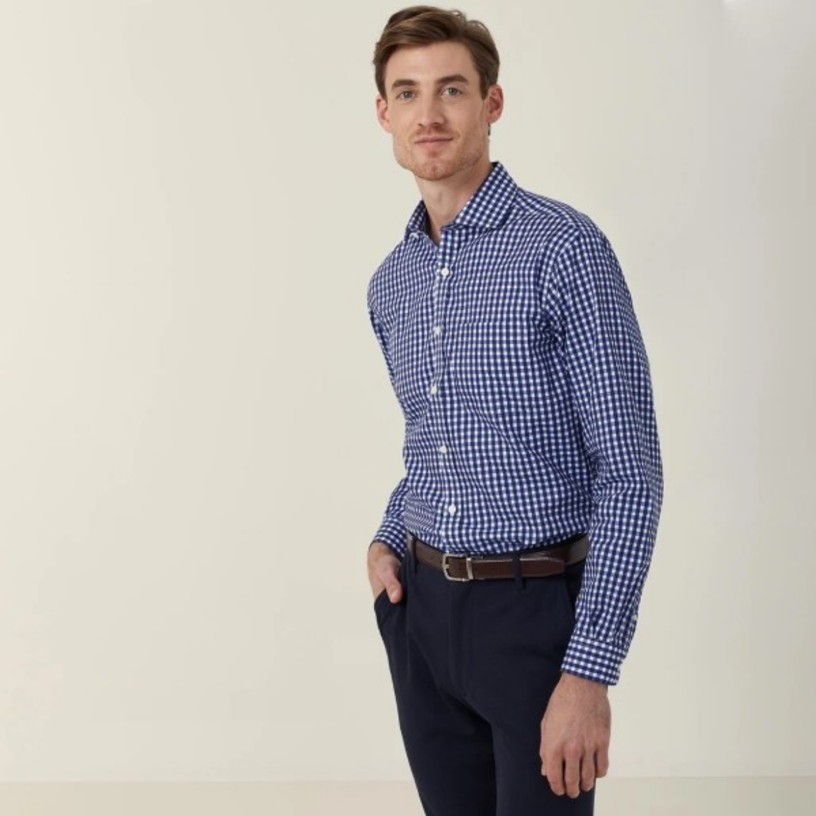 Picture of NNT Mens Dobby Check Cotton Long Sleeve Shirt